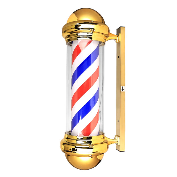 27 Inch Barber Pole LED Sign Light | Rotating Red White Blue Stripe | Wall Mounted Salon Sign