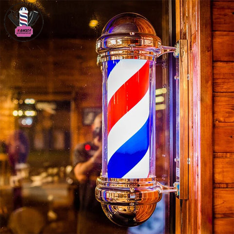 27 Inch Barber Pole LED Sign Light | Rotating Red White Blue Stripe | Wall Mounted Salon Sign