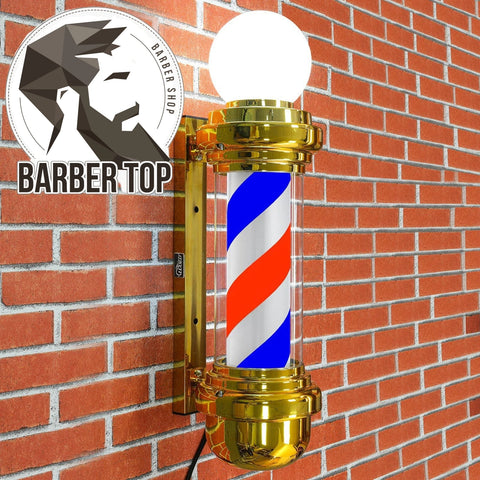 27 Inch Barber Pole Light IP54 Waterproof | Rotating LED Strip Salon Sign | Gold Wall Mounted Open Sign