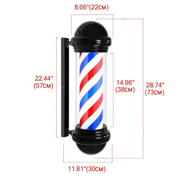 29 Inch Barber Pole Light IP54 Waterproof | Rotating LED Strip Salon Sign | Black Wall Mounted Open Sign