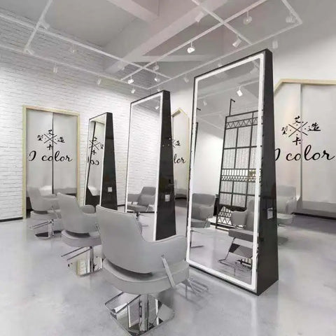 Barber Shop Mirror Hairdressing Double Sided Styling Led Mirror Station Barber Mirror Unit For Barber Shop