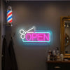 Barber Open LED Neon Sign Light Wall Mounted Display - USB Powered Decor for Barbershop Hair Salon Studio Men’s Facial Care Club