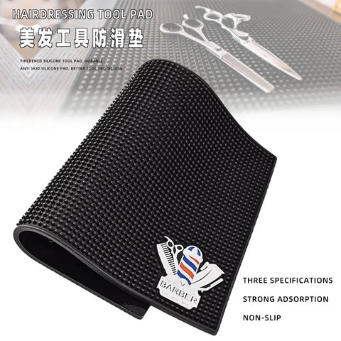 Barber Station Mat Cushion Non-slip Black Pad Hairdress Organizer for Clippers Scissors Trimmers Brushes Storage Tool