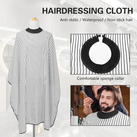 Barber Hair Cutting Cape White Stripe | Anti-Static Waterproof Sponge Collar | Professional Hairdressing Cloth