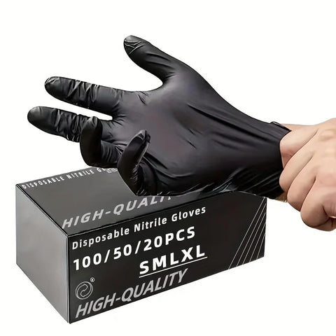 Black Nitrile Disposable Gloves Thickened | 20 50 100 Pack Waterproof Oil Resistant | S M L XL Salon Gloves
