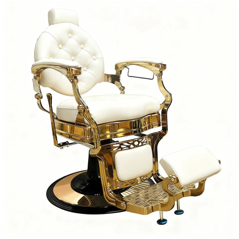 Premium Gold Hydraulic Barber Chair | 360° Rotatable Reclining PU Leather | Professional Salon Chair White Black Green
