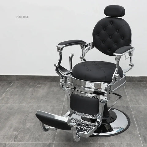 Retro Luxury Barber Chair High-End | Hydraulic Reclining Salon Chair | Black Chrome Gold Green Red Grey